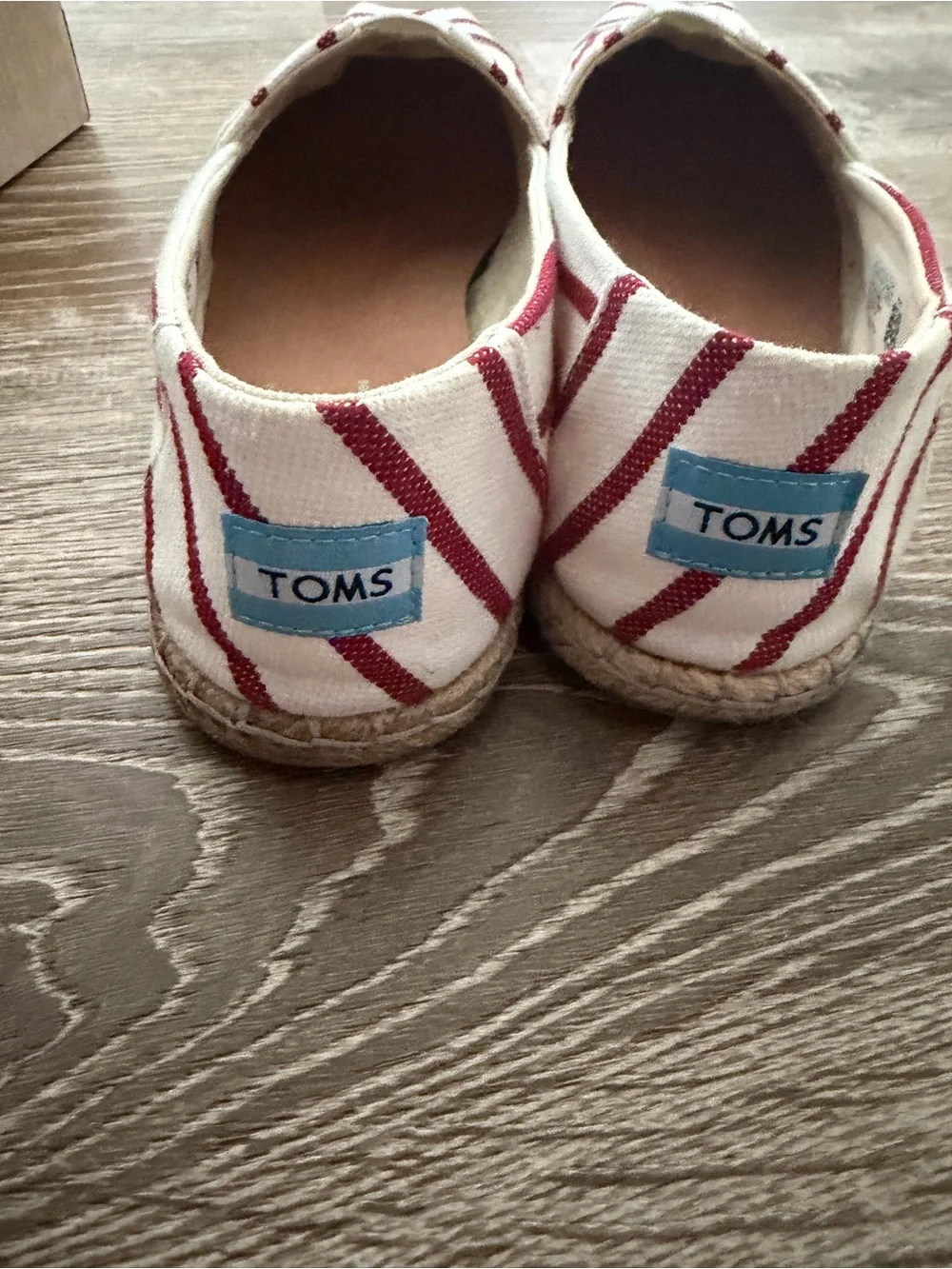 Toms White Espadrilles with Red Stripes